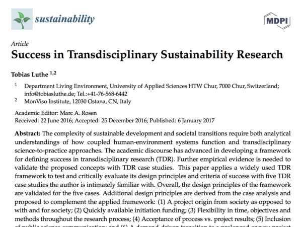 New Publication: Success in Transdisciplinary Sustainability Research
